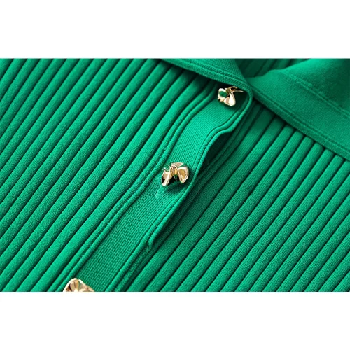 2024 Spring Summer French Style Women Knitted Short Sleeve Single breasted Polo Neck Ladies Fashion Maxi 2