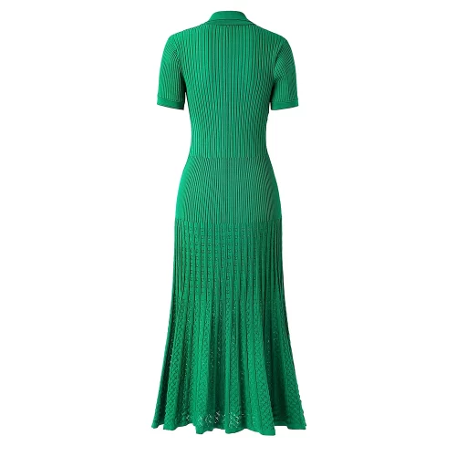 2024 Spring Summer French Style Women Knitted Short Sleeve Single breasted Polo Neck Ladies Fashion Maxi 4