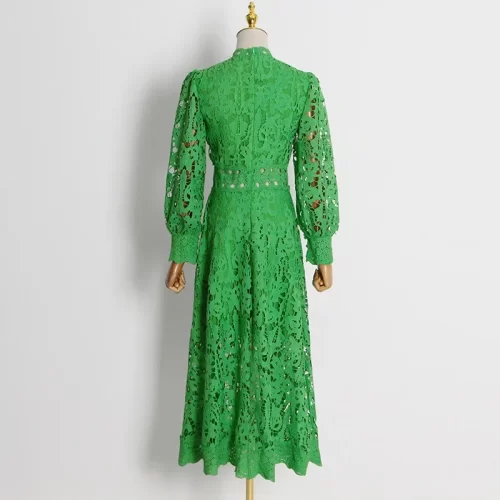 Doris Fanny Hollow Out Vintage Elegant Dress For Women Long Sleeve Lace High Waist Dresses Female 5