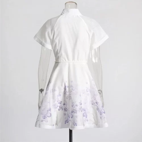 Elegant Style A Line Skirt for Women 2024 Short Sleeved Round Neck Small Clear Fresh Print 5