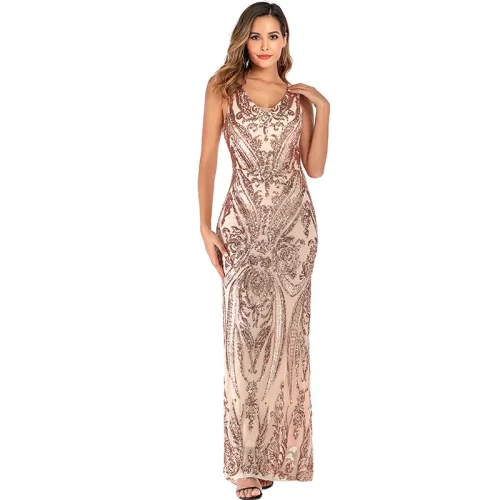 Europe and America sexy V neck stretch sequin dress evening temperament fishtail long dress evening dress 4