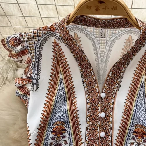 Summer Fashion Paisley Maxi Dress Female Flying Sleeve V Neck Bohemian Single Breasted Slim Waistband Belt 4