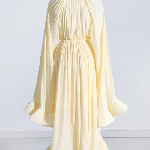 TWOTWINSTYLE Minimalist Dresses For Women V Neck Cloak Sleeve High Waist Ruffles Irregular Summer Dress Female 2