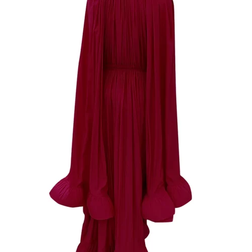 TWOTWINSTYLE Minimalist Dresses For Women V Neck Cloak Sleeve High Waist Ruffles Irregular Summer Dress Female 4